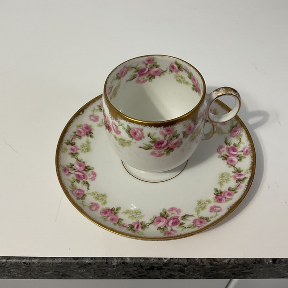 VTG French Limoges by Elite Works Pattern Pink Lavender Floral Teacup Saucer - Picture 3 of 9